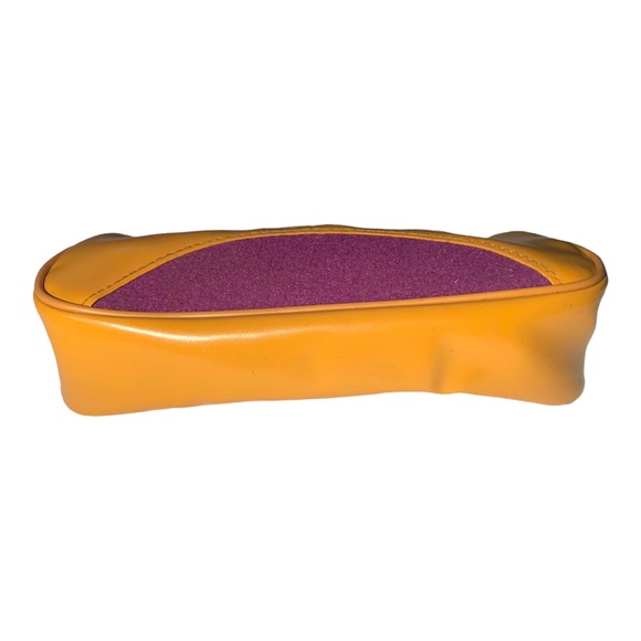NEW! VTG Retro Clinique Tan Orange PVC Purple Felt Cosmetic Makeup Bag Travel - Picture 4 of 6